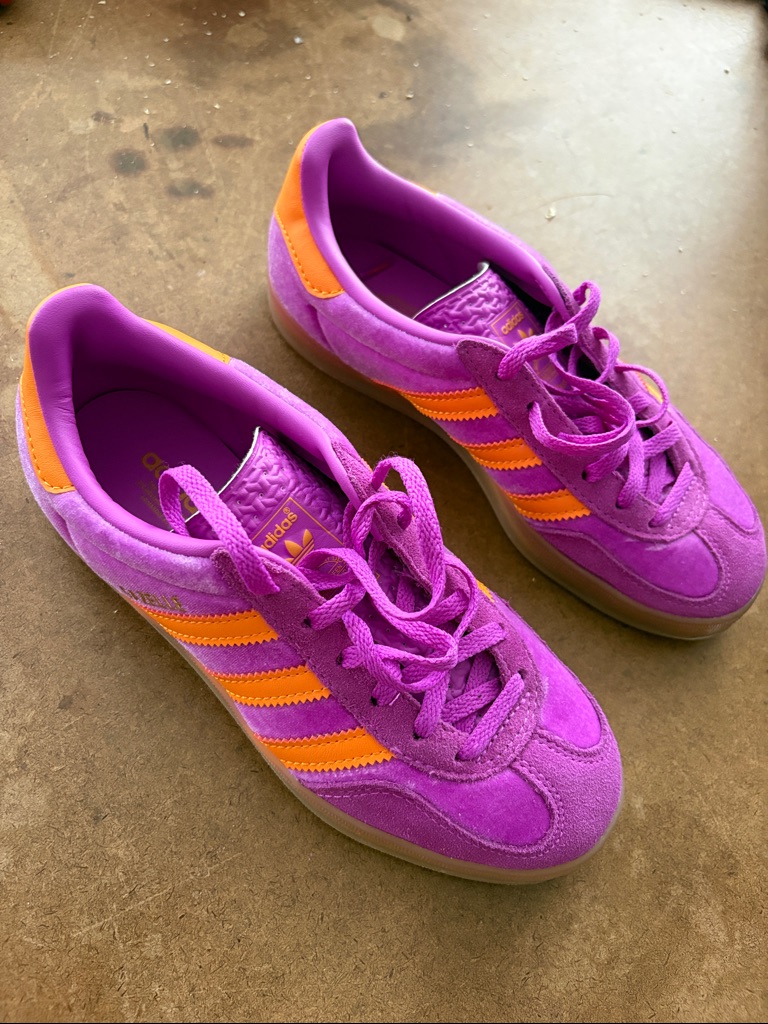 Adidas Women's Purple Suede Sneakers With Orange Stripes